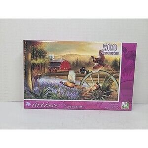 Puzzle 500 Pieces by Artbox Title Coming Home Barn Deer Tractor Dog Quail Horses